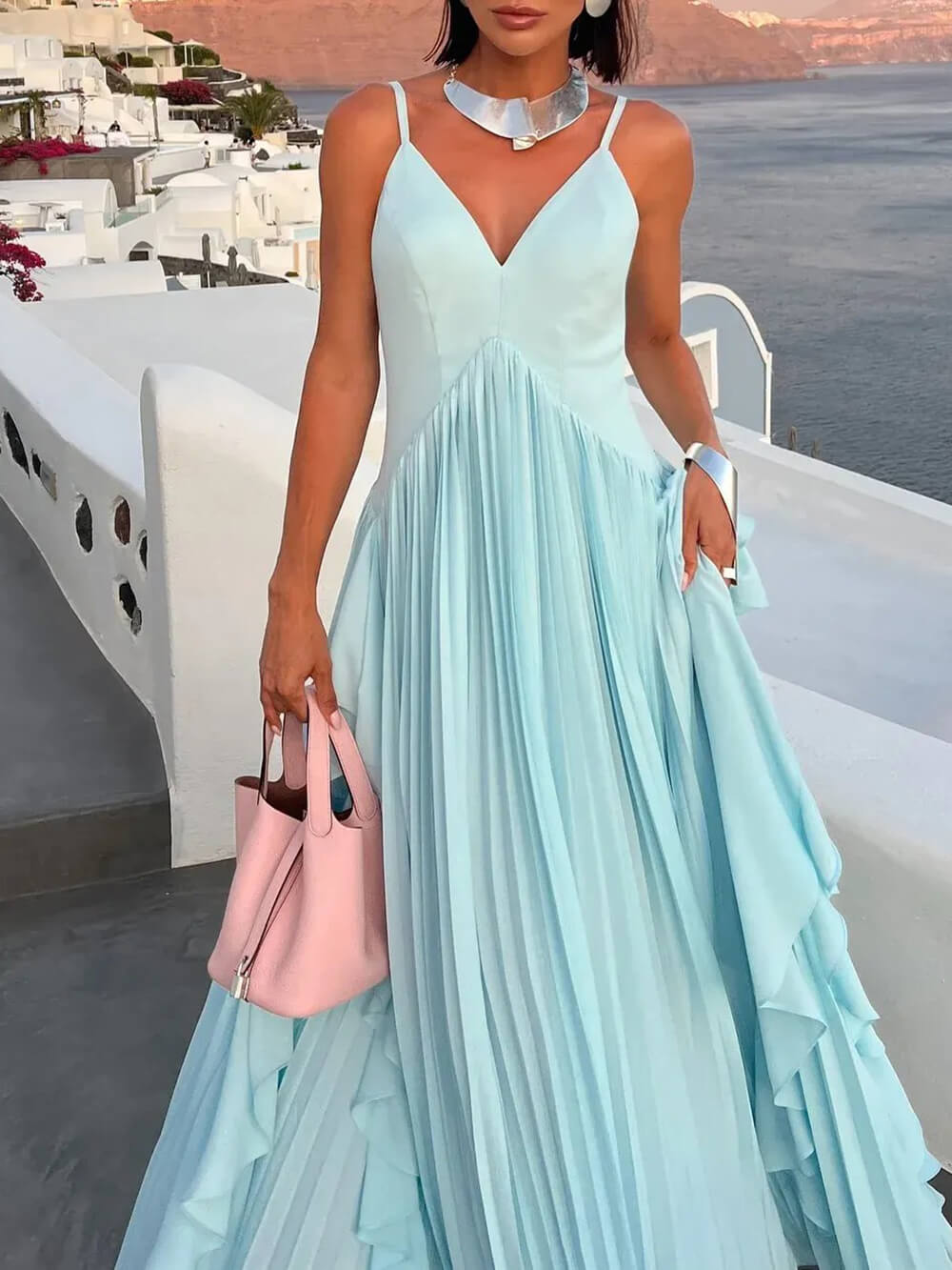 Delicate Glamour in Motion Layered Patchwork Ruched Party Maxi Dress