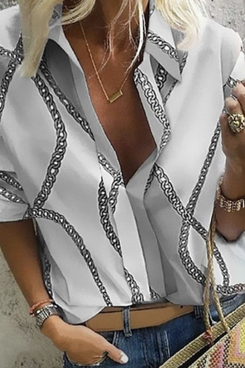 Fashion Street Print Turndown Collar Tops(5 colors)