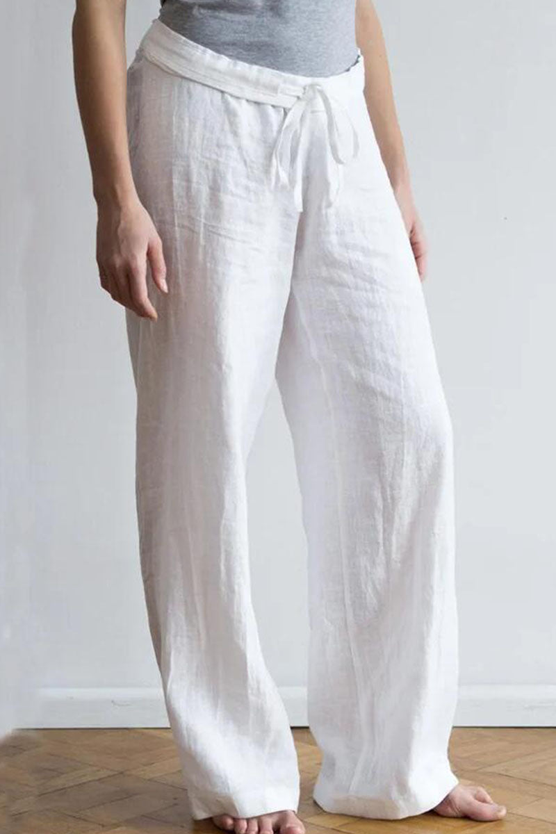Fashion Simplicity Solid Loose Mid Waist Wide Leg Bottoms