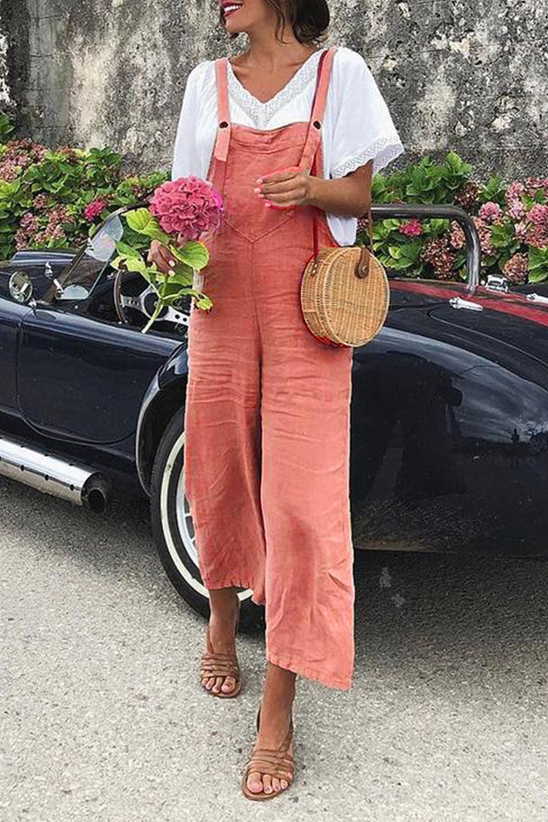 Fashion Casual Solid Split Joint Spaghetti Strap Loose Jumpsuits(5 colors)