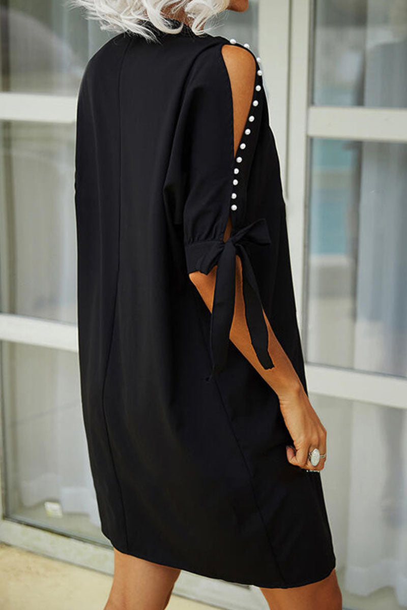 Fashion Solid Beading V Neck A Line Dresses