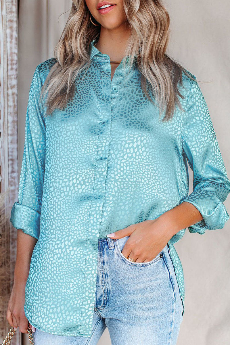 Fashion Sweet Leopard Split Joint Turndown Collar Tops(4 colors)
