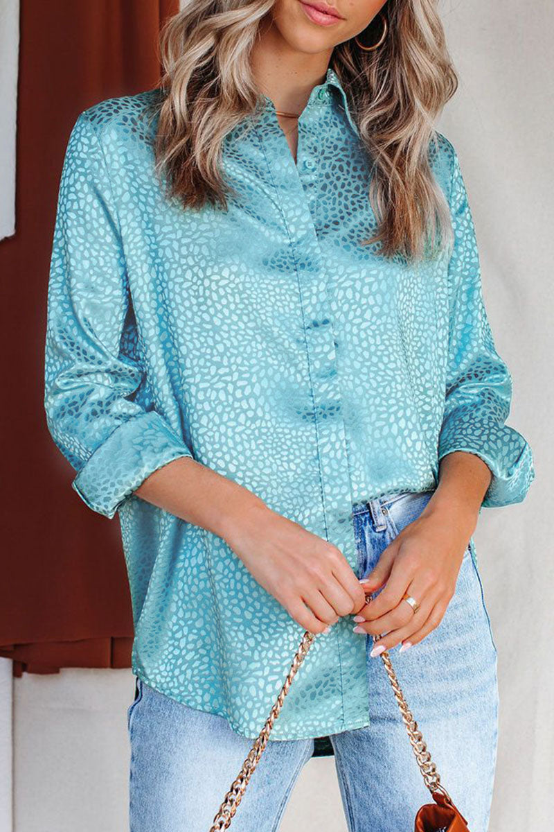 Fashion Sweet Leopard Split Joint Turndown Collar Tops(4 colors)