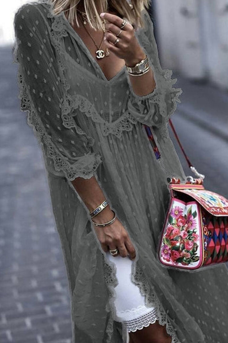 Fashion Casual Solid See-through V Neck Princess Dresses(Without strap)