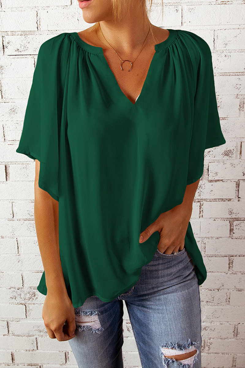 Casual Solid Split Joint V Neck T-Shirts(6 colors)