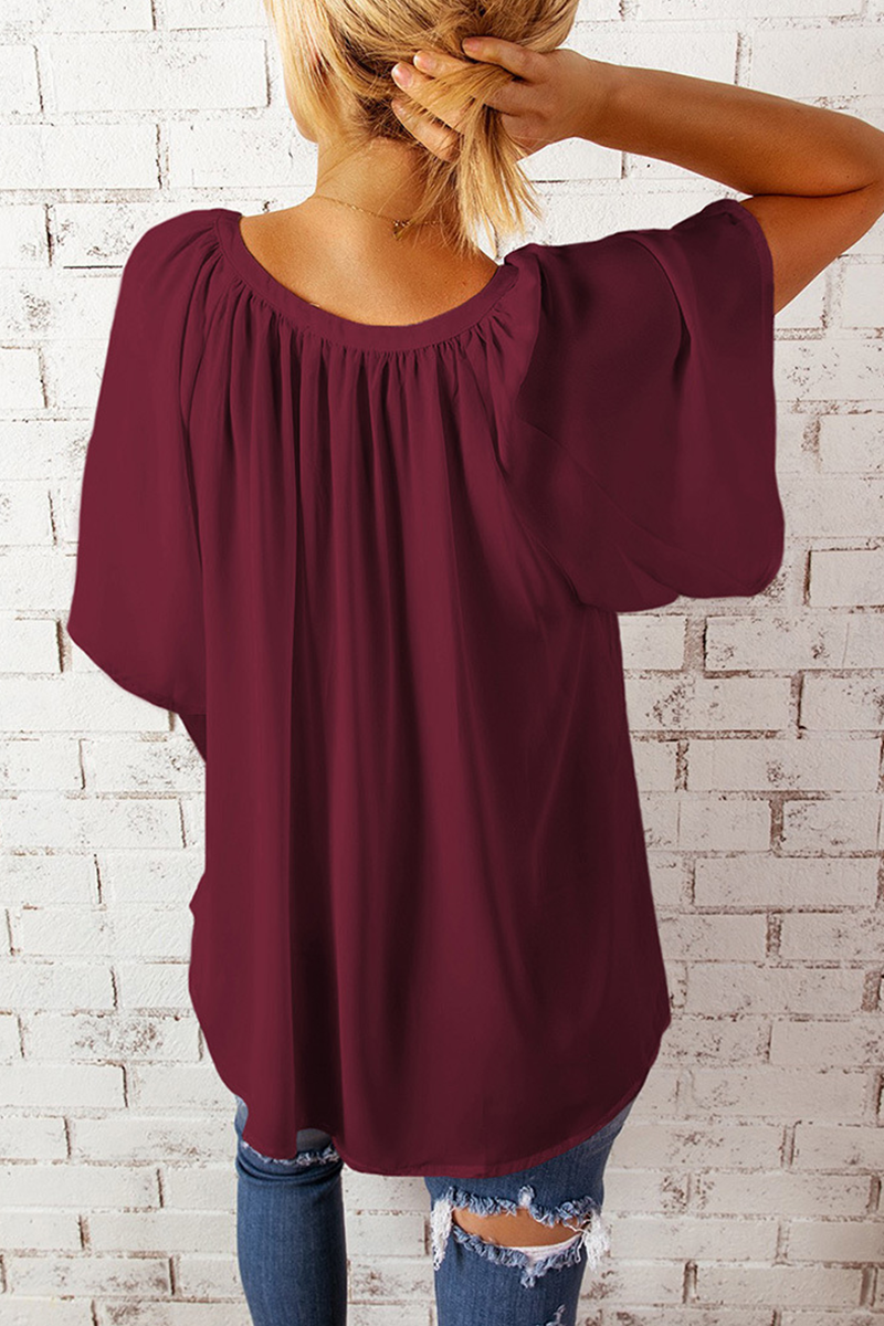 Casual Solid Split Joint V Neck T-Shirts(6 colors)
