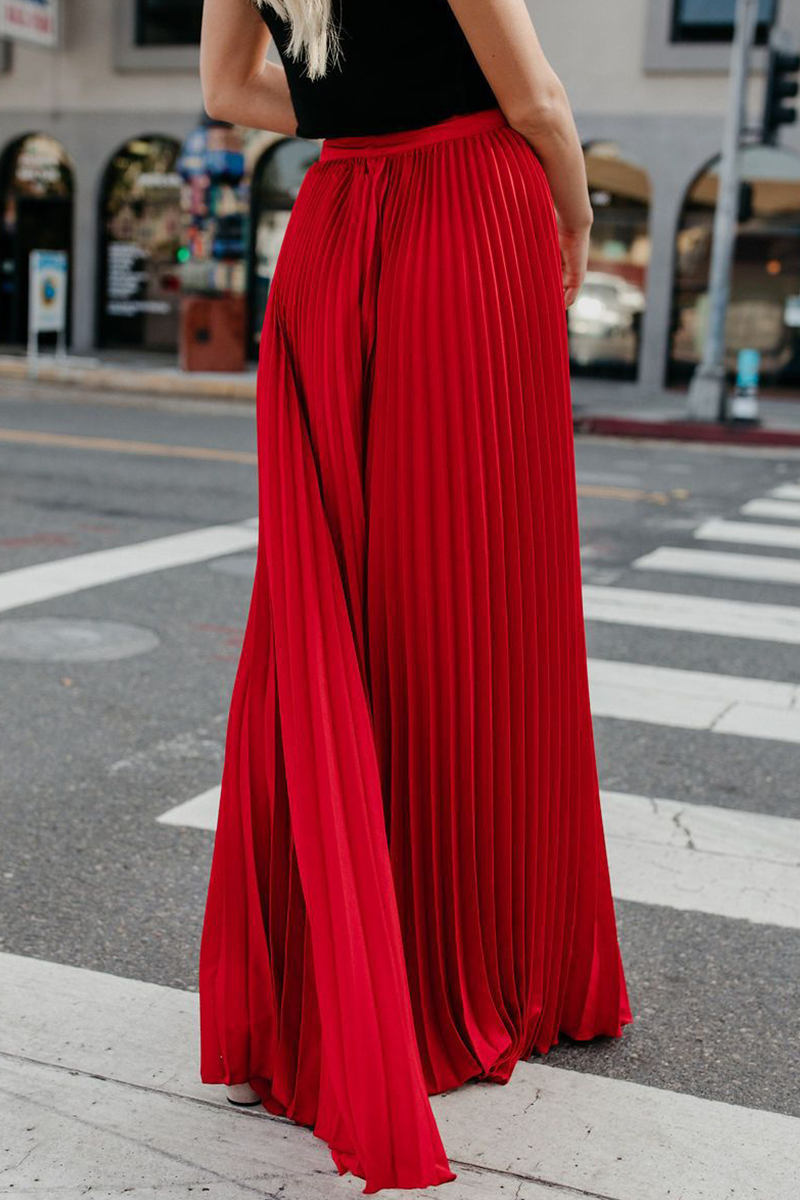 Fashion Solid Fold Loose High Waist Type A Solid Color Bottoms(4 Colors)