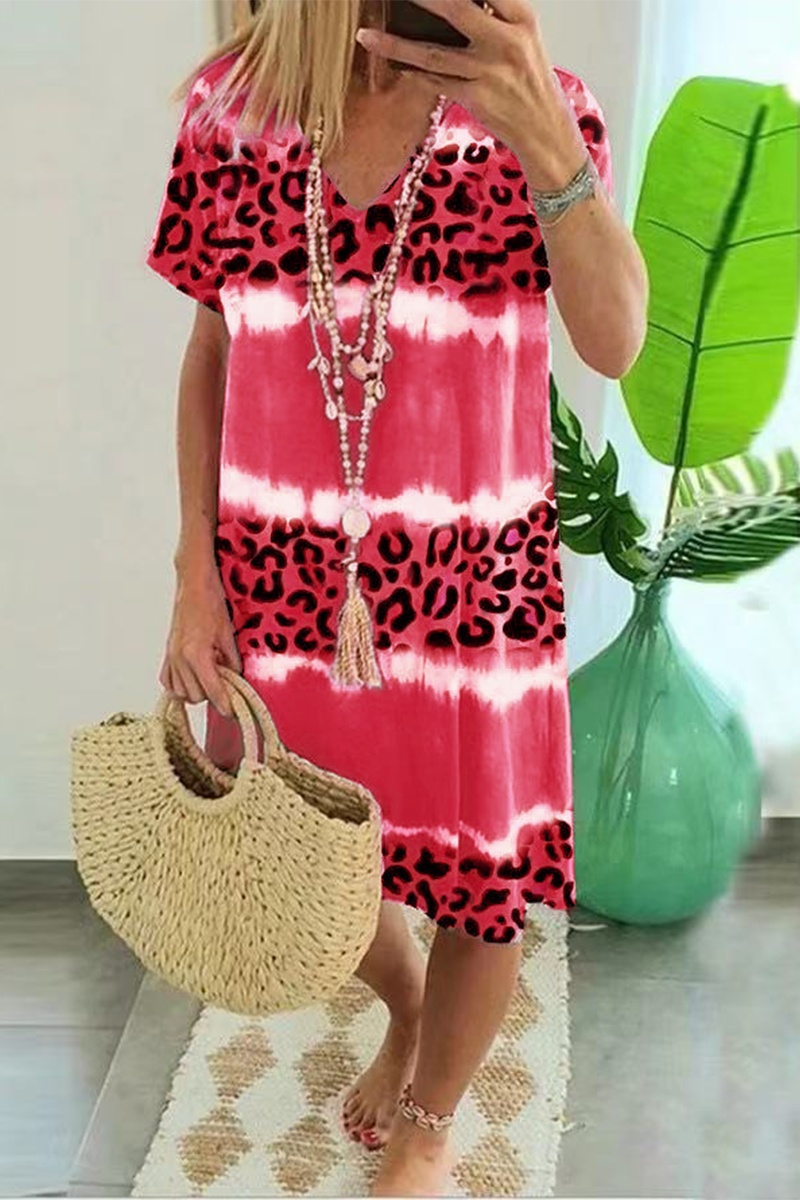 Fashion Print Split Joint V Neck Straight Dresses(5 colors)