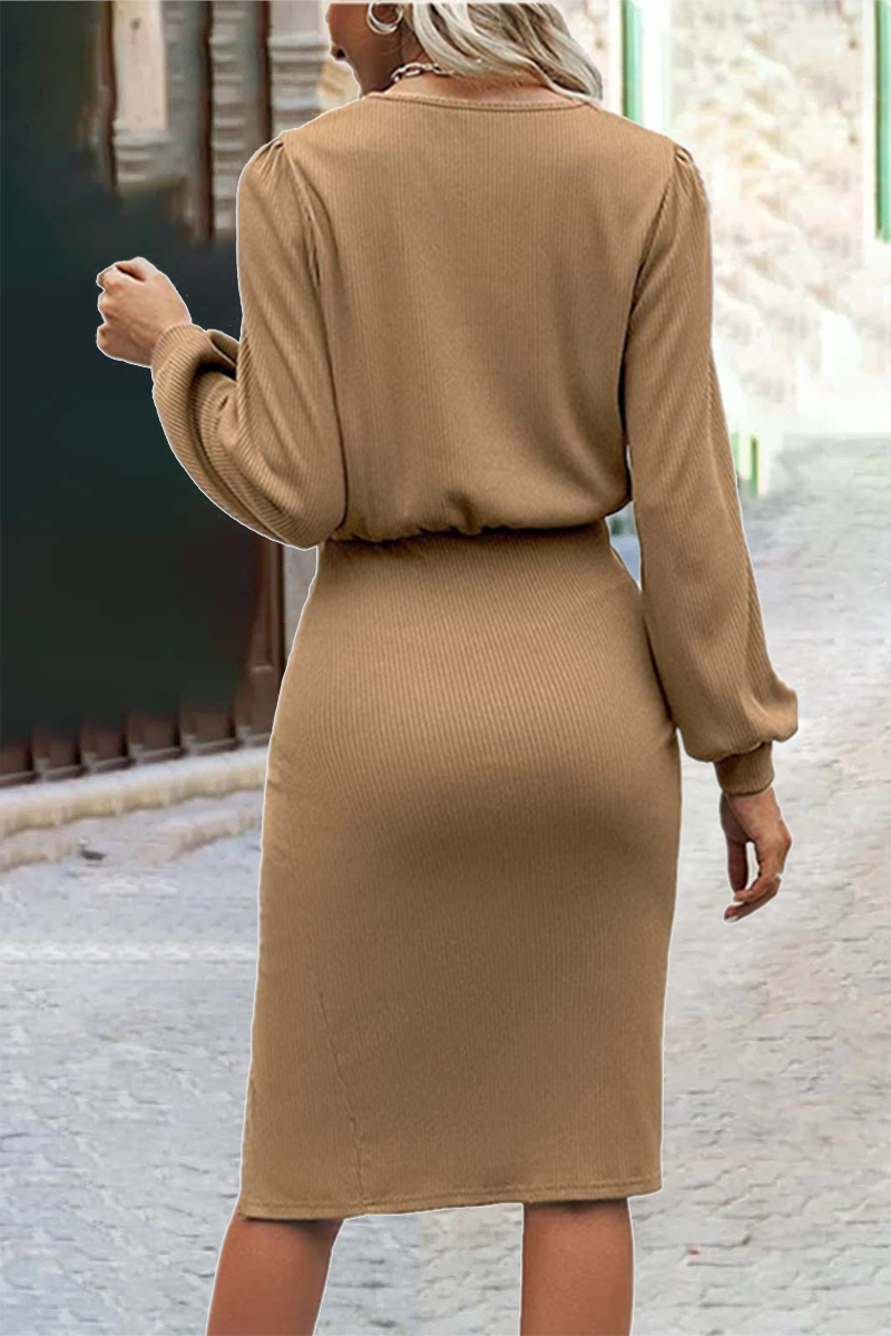 Fashion Solid O Neck One Step Skirt Dresses(6 colors)