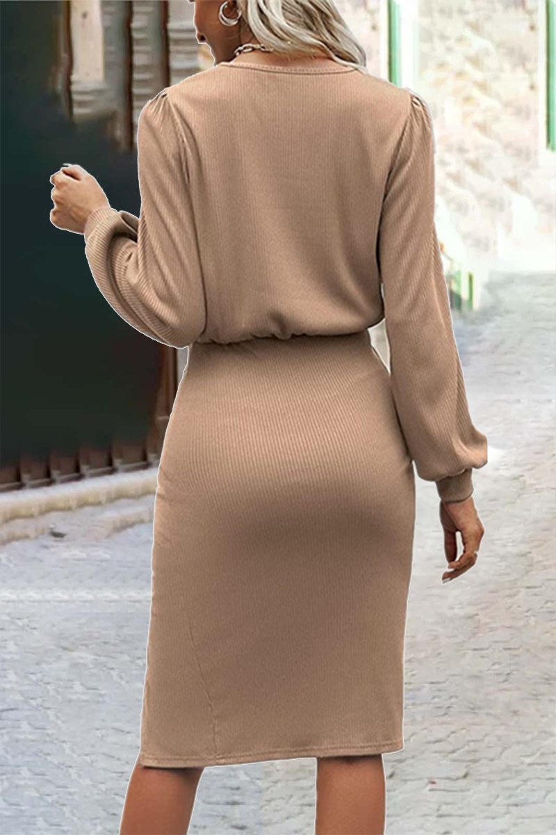 Fashion Solid O Neck One Step Skirt Dresses(6 colors)