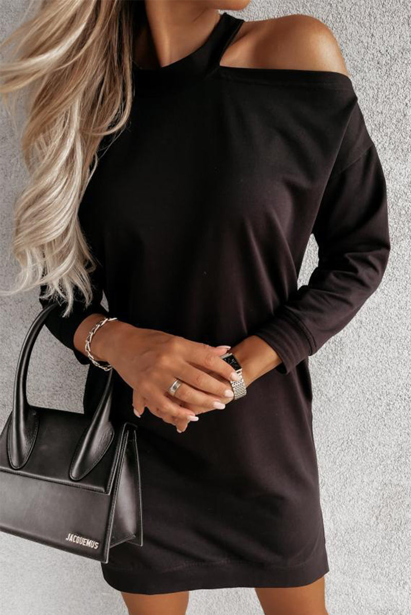 Fashion Sexy Solid Patchwork Turtleneck A Line Dresses(3 Colors)