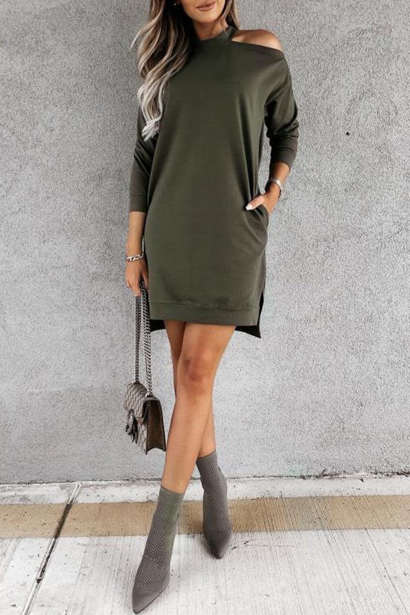 Fashion Sexy Solid Patchwork Turtleneck A Line Dresses(3 Colors)
