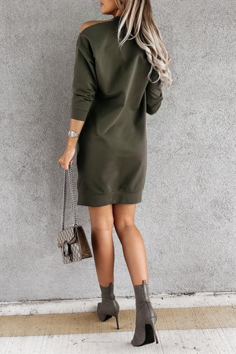 Fashion Sexy Solid Patchwork Turtleneck A Line Dresses(3 Colors)