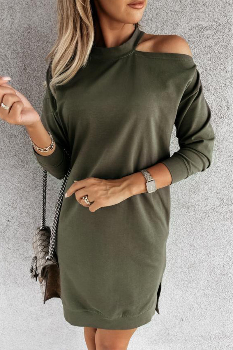 Fashion Sexy Solid Patchwork Turtleneck A Line Dresses(3 Colors)