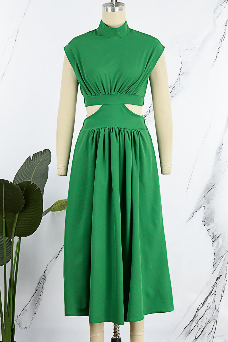 Sweet Elegant Solid Hollowed Out Mandarin Collar A Line Dresses(8 Colors)