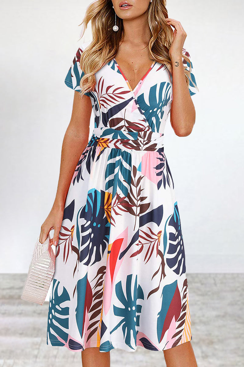 Elegant College Floral Patchwork V Neck A Line Dresses(6 Colors)