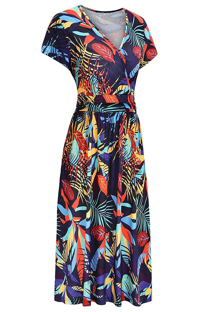 Elegant College Floral Patchwork V Neck A Line Dresses(6 Colors)