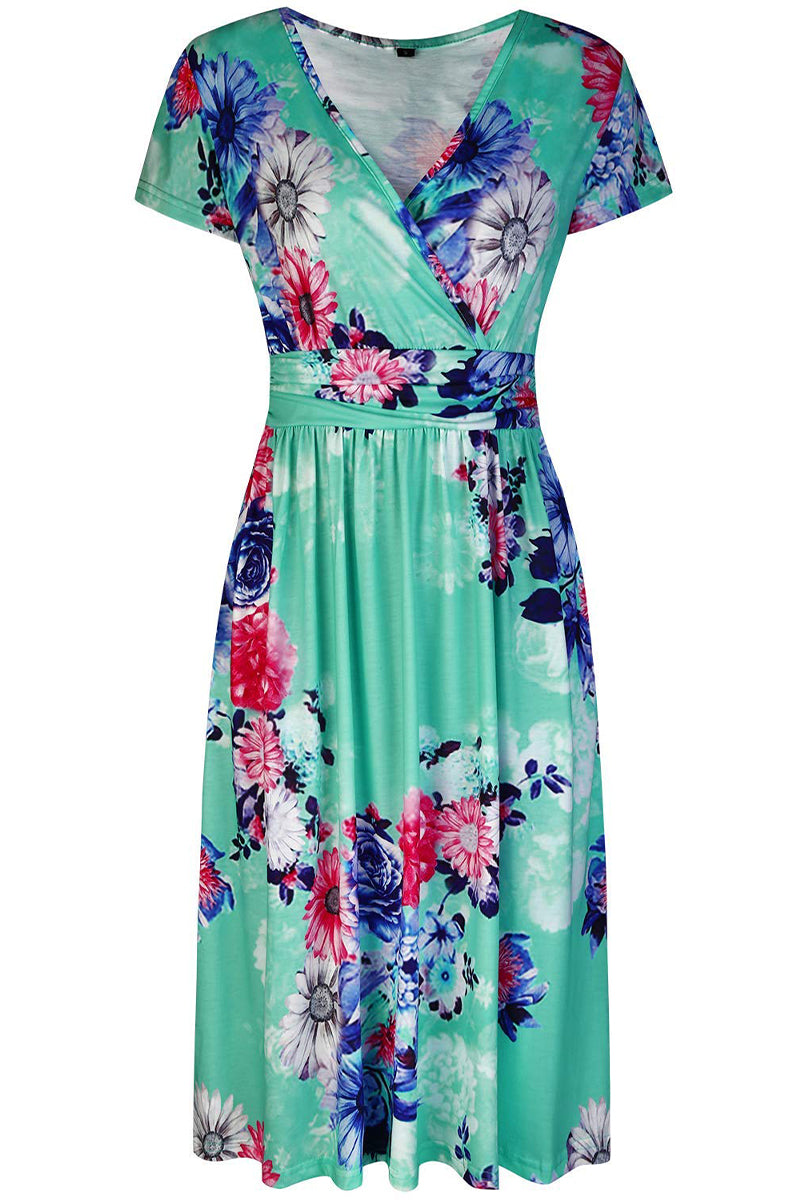 Elegant College Floral Patchwork V Neck A Line Dresses(6 Colors)