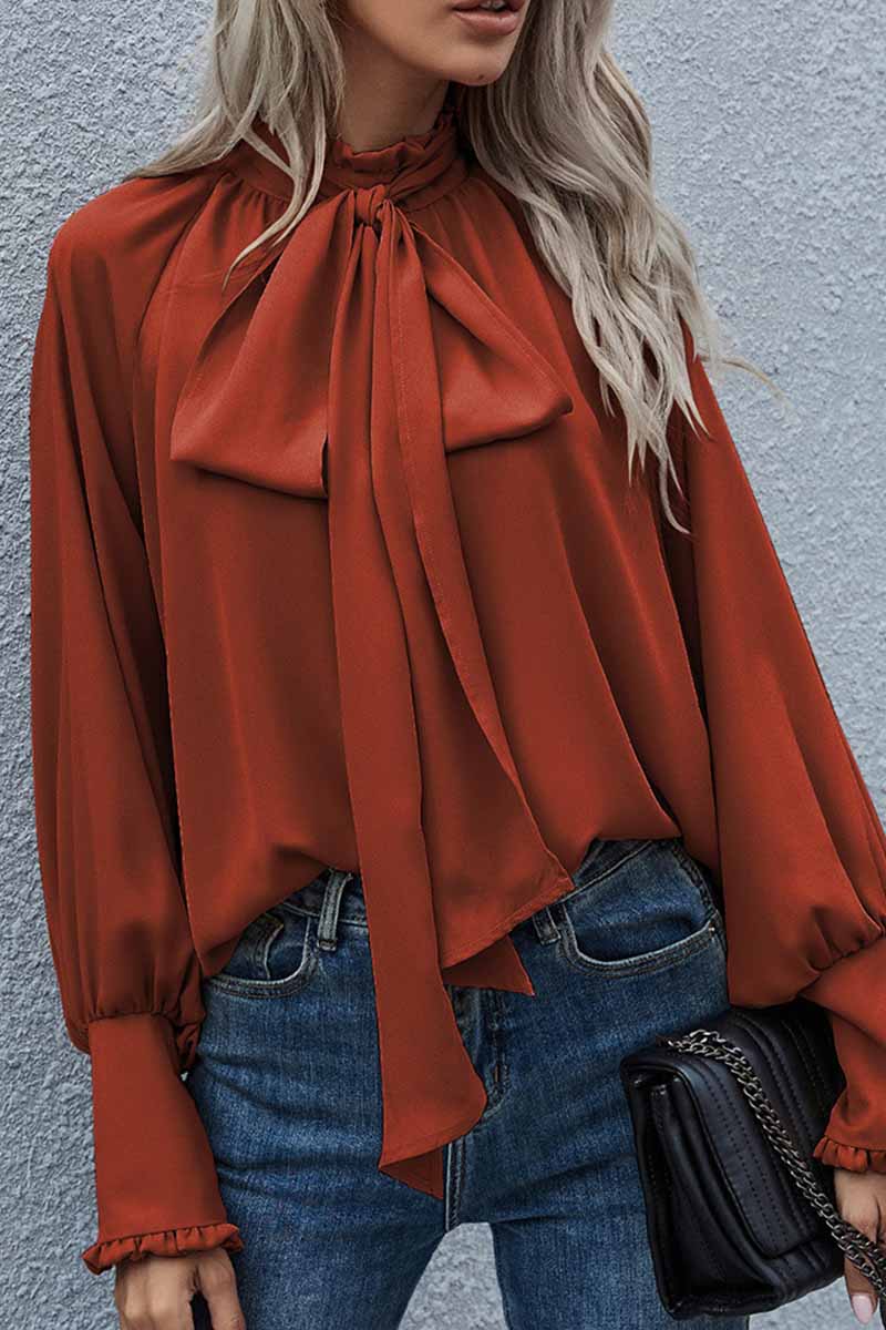 Elegant Solid With Bow O Neck Tops(3 Colors)