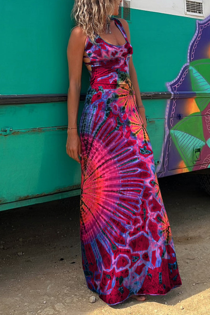 Sexy College Print Backless U Neck Sleeveless Dresses(4 Colors)