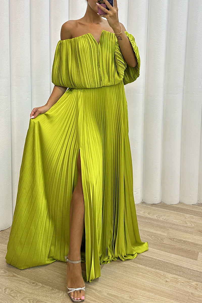 Sexy Formal Solid Slit Fold Off the Shoulder Evening Dresses(5 Colors)