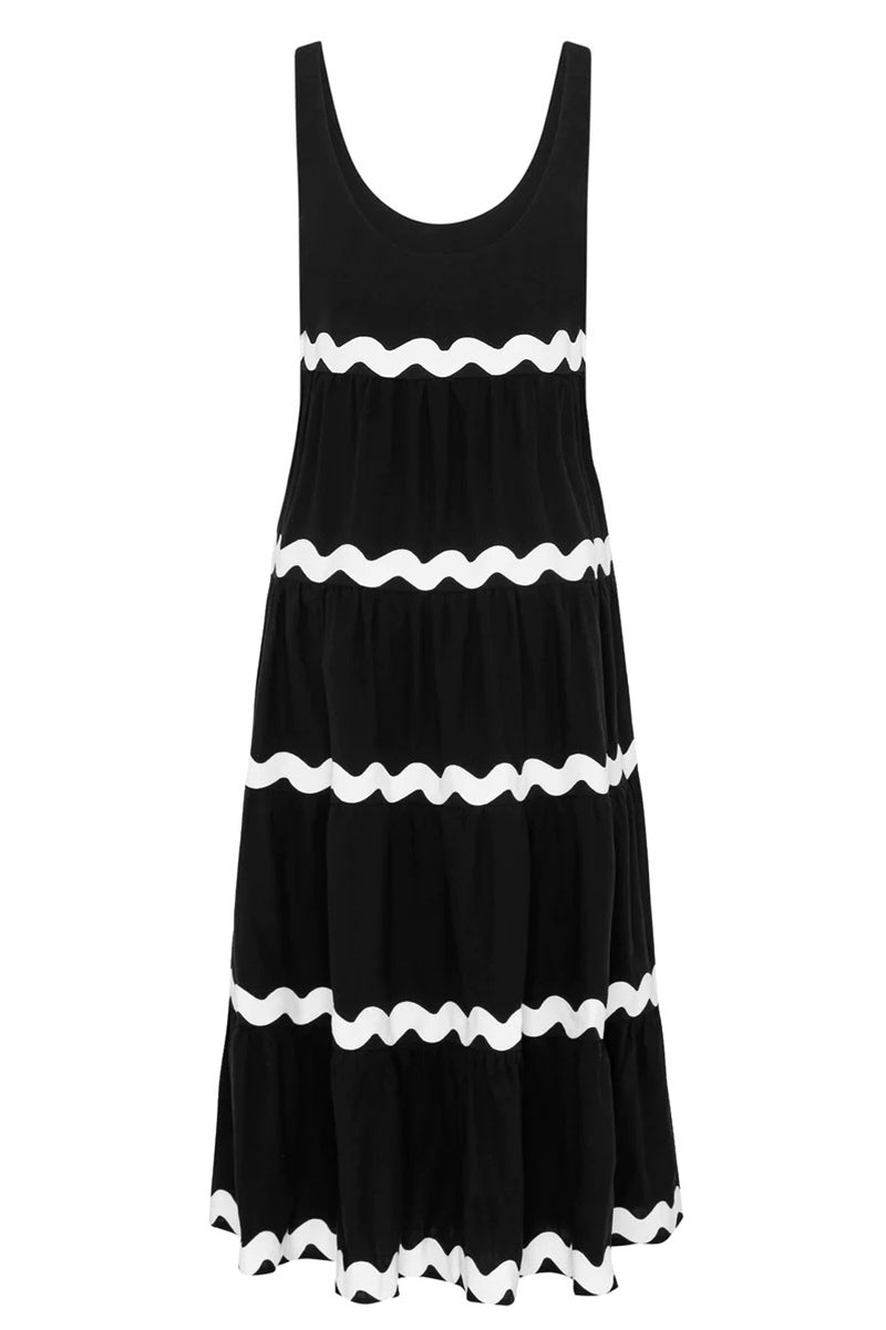 Sexy Simplicity Print Ripple Contrast U Neck Sleeveless Dress Dresses(4 Colors)