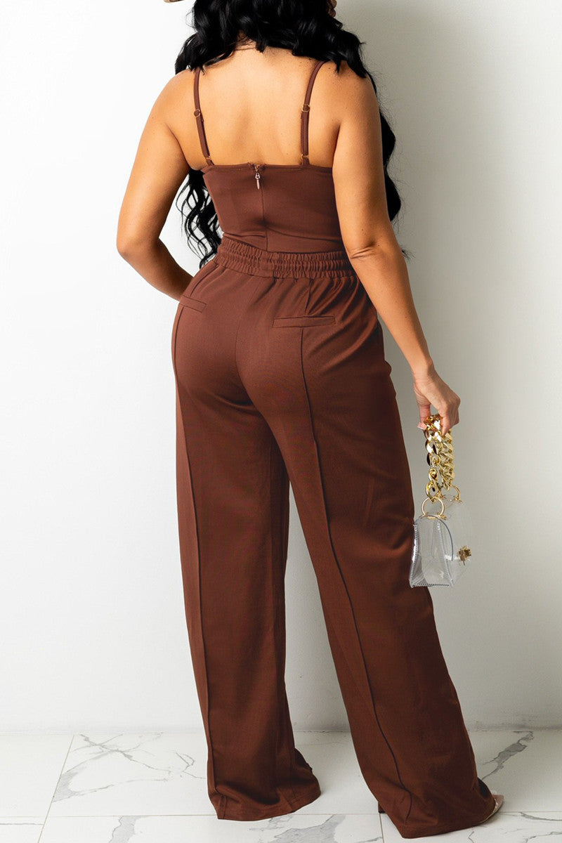 Sexy Casual Solid Vests Pants Spaghetti Strap Sleeveless Two Pieces