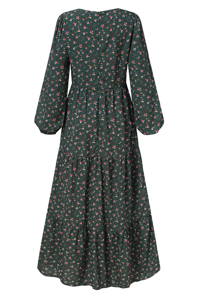 Elegant Floral Patchwork V Neck Printed Dress Dresses