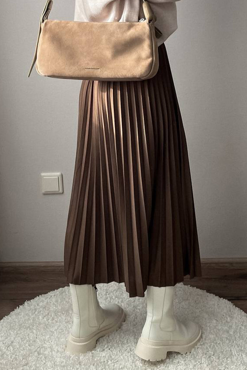 Elegant Solid Pleated High Waist Type A Solid Color Bottoms