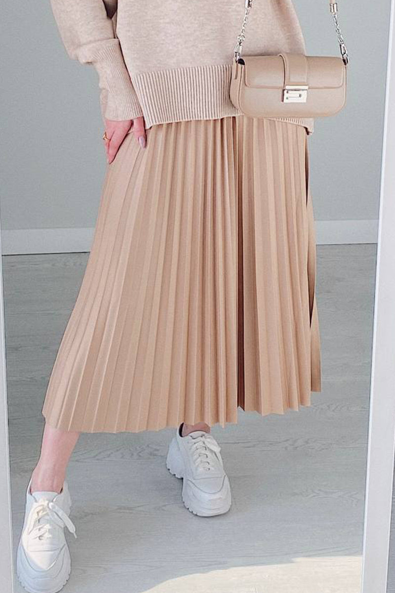 Elegant Solid Pleated High Waist Type A Solid Color Bottoms