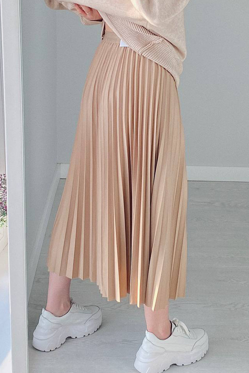 Elegant Solid Pleated High Waist Type A Solid Color Bottoms