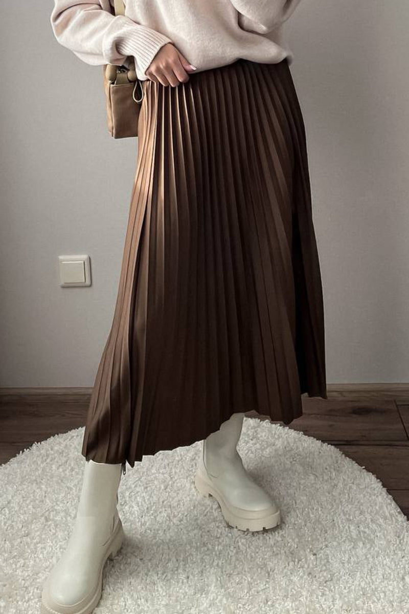 Elegant Solid Pleated High Waist Type A Solid Color Bottoms