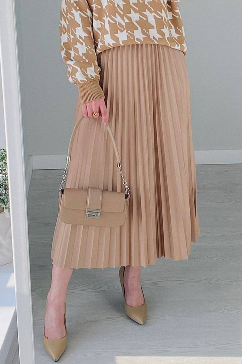 Elegant Solid Pleated High Waist Type A Solid Color Bottoms