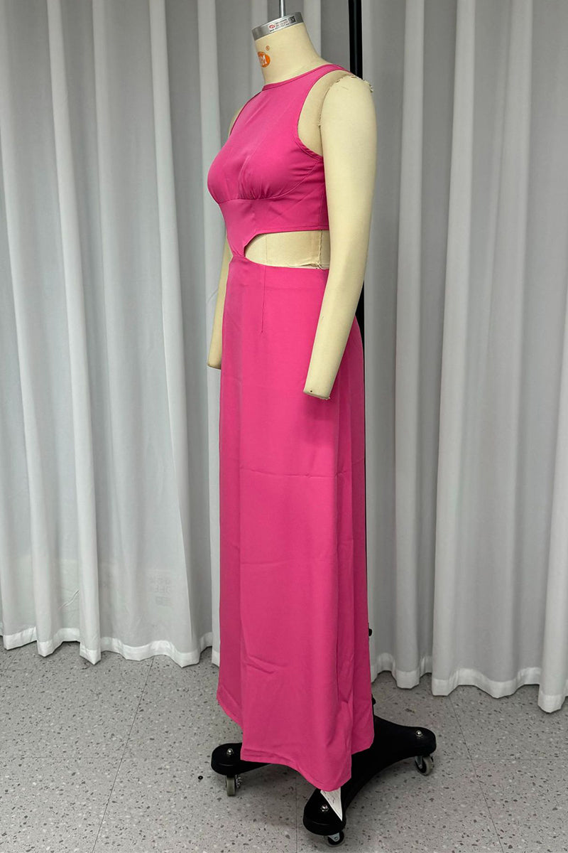 Sexy Hollow Out Backless Strap Design O Neck One Step Skirt Dresses