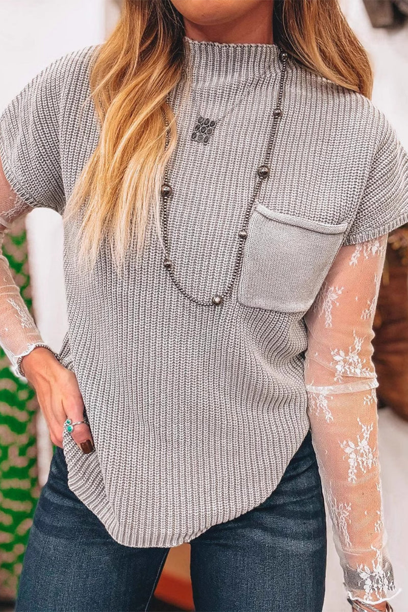 Casual Solid Color Pocket Half A Turtleneck Tops
