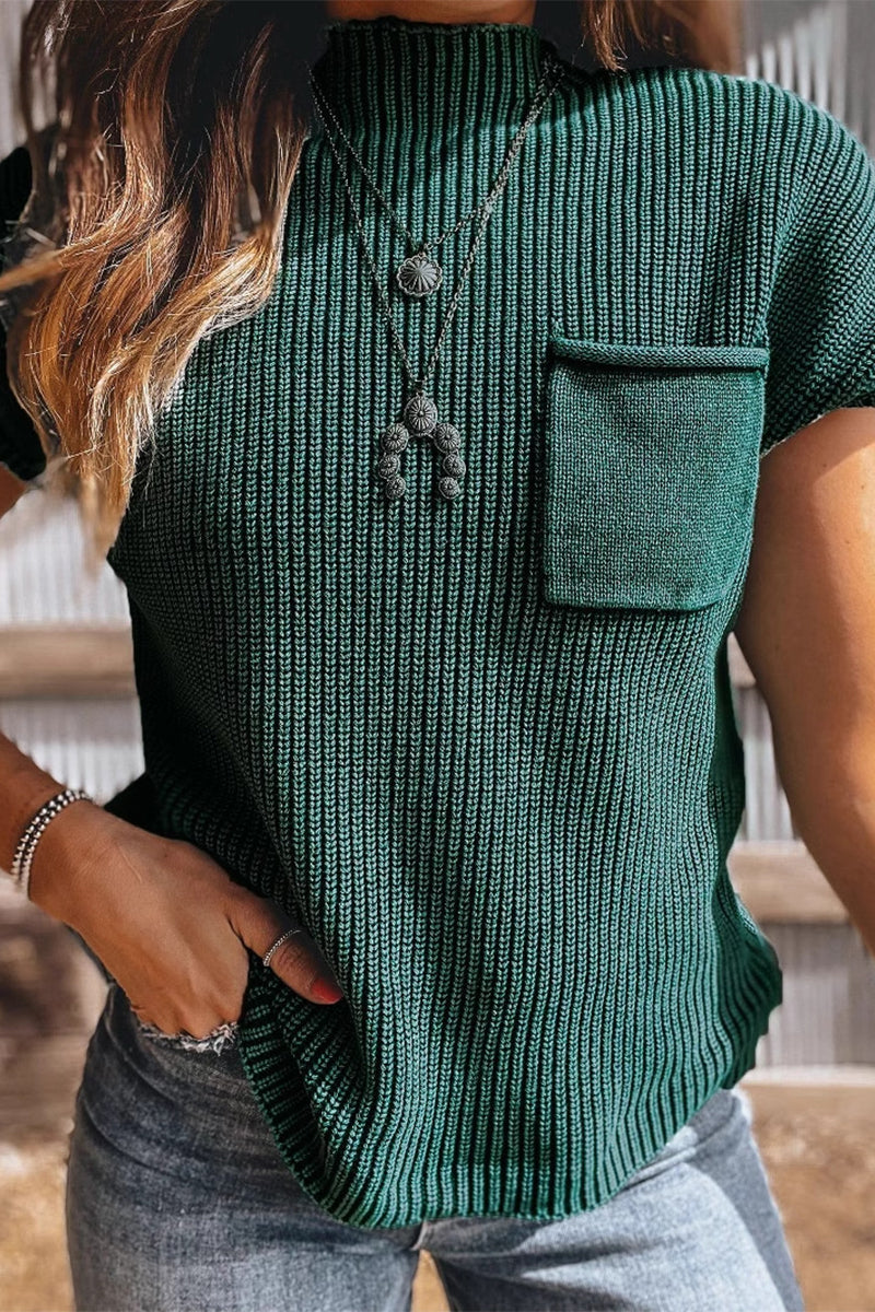 Casual Solid Color Pocket Half A Turtleneck Tops