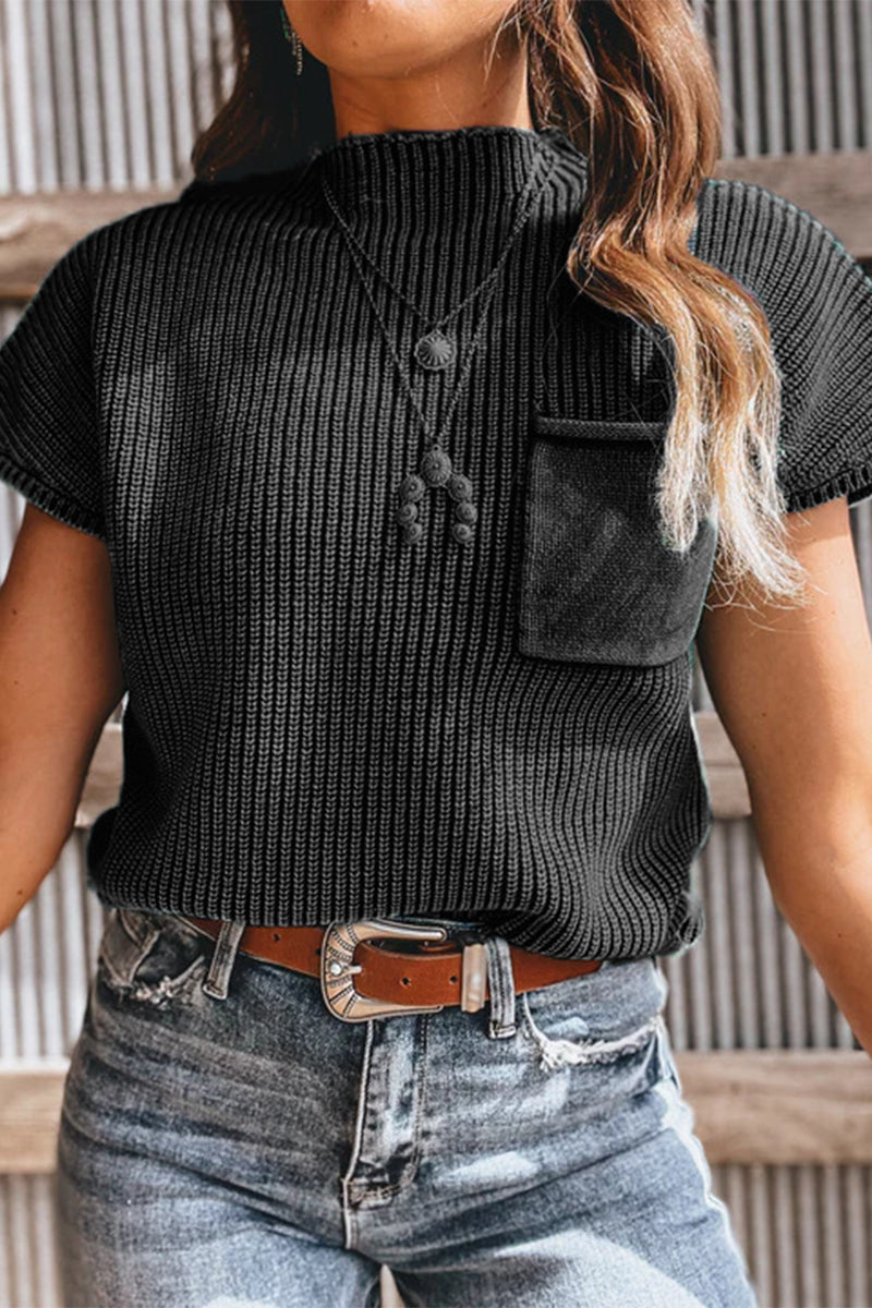 Casual Solid Color Pocket Half A Turtleneck Tops