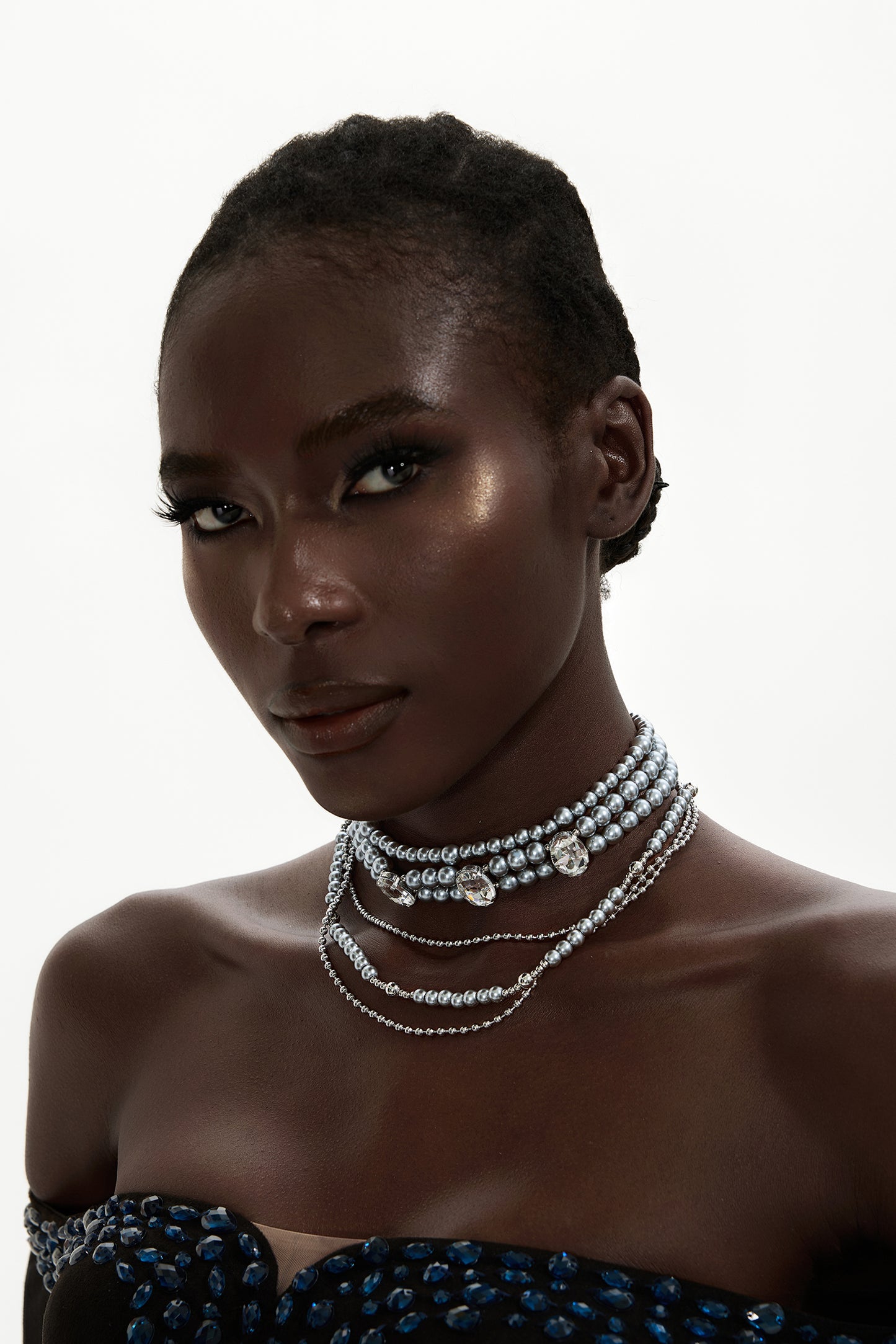 Faux Pearl Diamond Multi-Layered Necklace