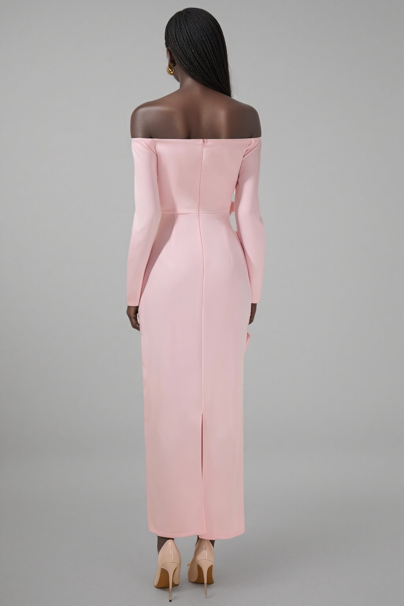 Verna Pink 3D Flower Off-Shoulder Midi Dress