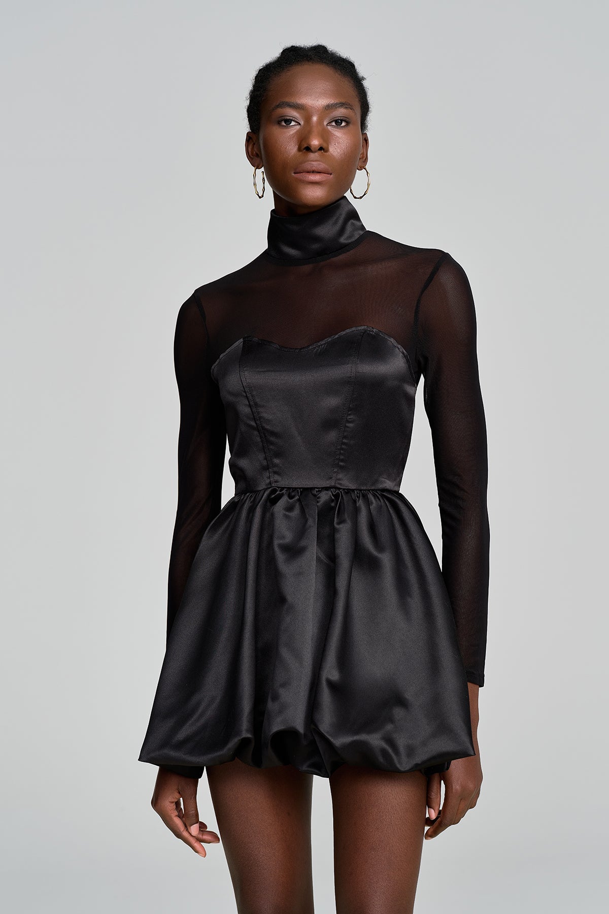 Alette Stand Collar Corset Satin Mini Dress