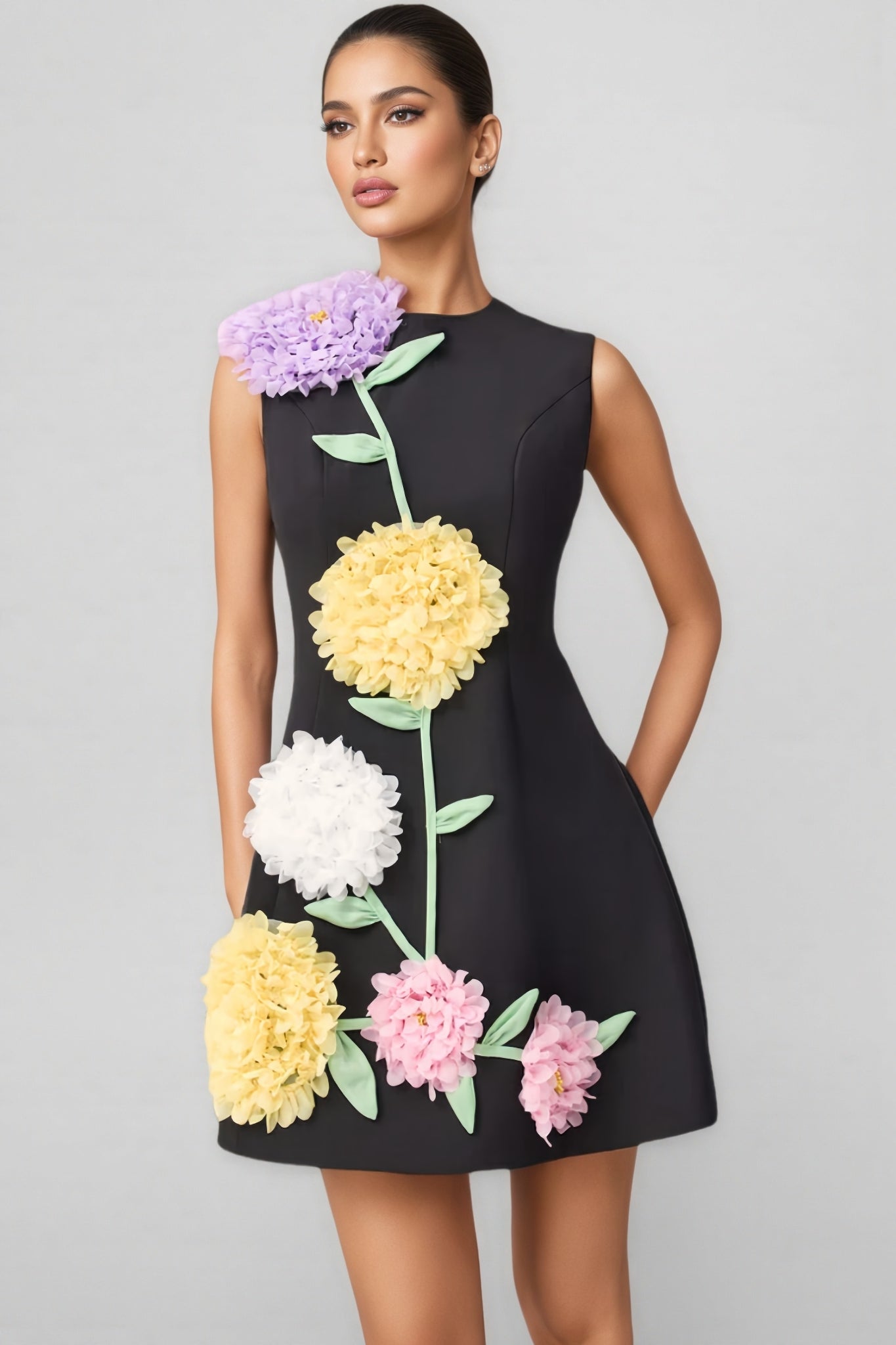 Codi Black Buttercup Embroidered Mini Dress