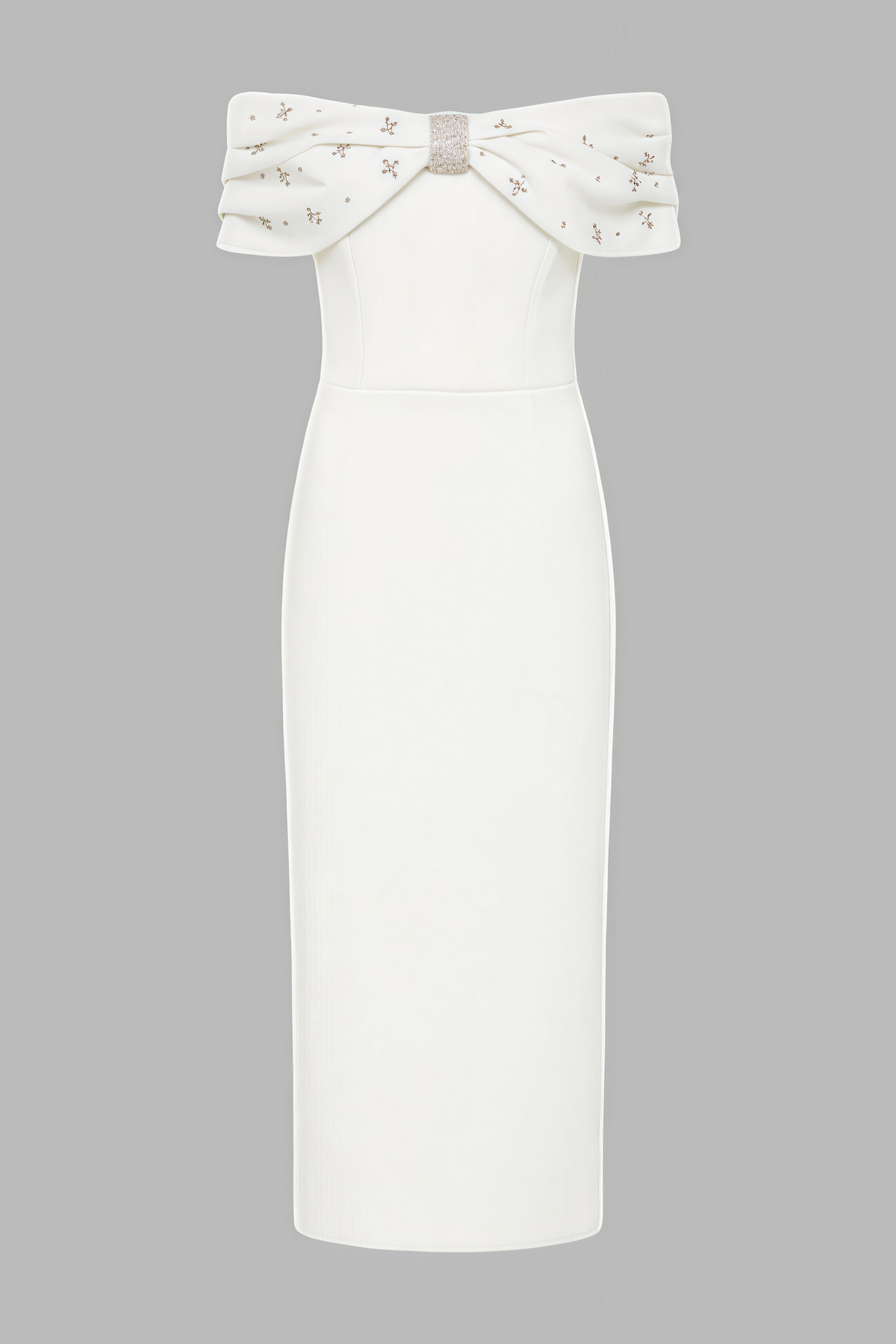 Zivaf White Beaded Rhinestone Midi Dress