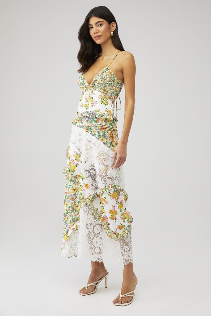Floral Splicing Lace Slip Midi Dress