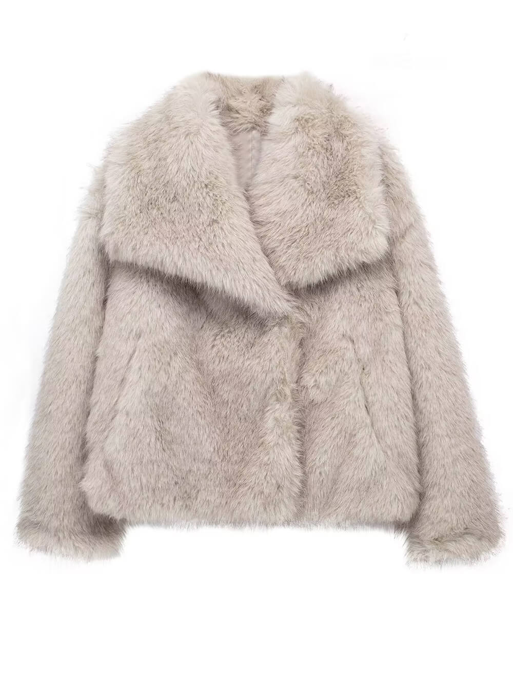 Fashionable Large Lapel Faux Fur Short Fluffy Coat