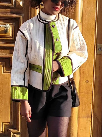 Casual O-Neck Patchwork Autumn Quilted Jacket