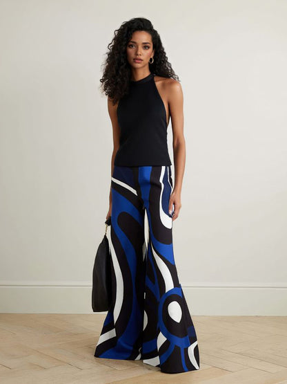 Elegant Stripe Print Halter Neck Jumpsuit