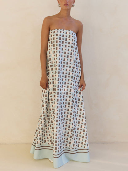 Exclusive Geometric Print Off-Shoulder A-Line Maxi Dress