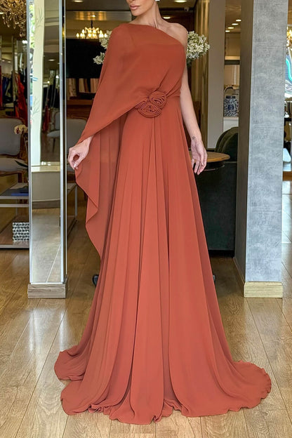 Elegant One-Shoulder Chiffon Flowy Party Maxi Dress