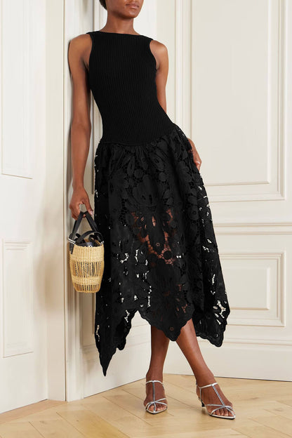 Exquisite Lace Crochet Backless Party Wear Midi Dress