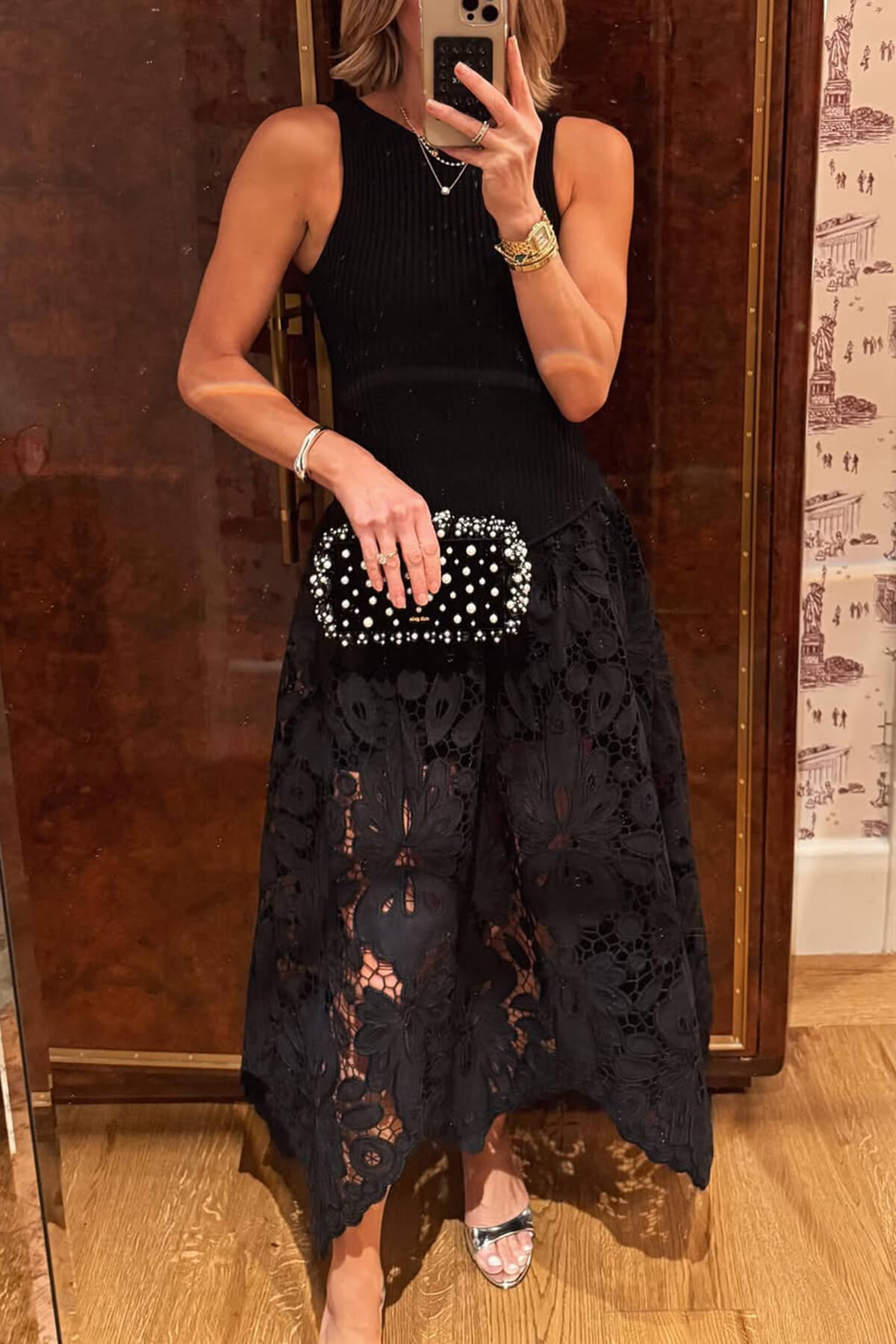 Exquisite Lace Crochet Backless Party Wear Midi Dress